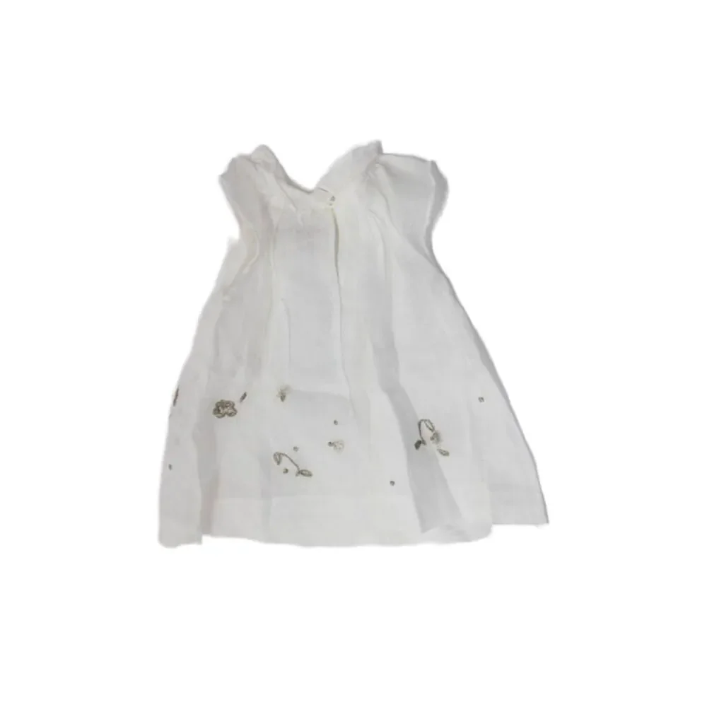 Bonpoint Girls Sleeveless Metallic Embroidered Linen Dress White Size 6 Months